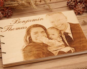 Personalized Photo Album, Personalized baby book, wood engraved book, album photo naissance, wooden album, guest book baptism/christening