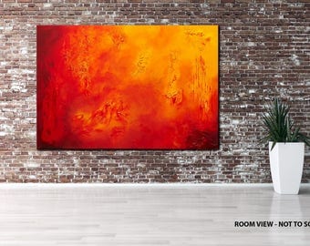 40" LARGE, Original ABSTRACT Textured PAINTING, canvas, Wall Art, Modern, Contemporary, Red, Yellow, Orange