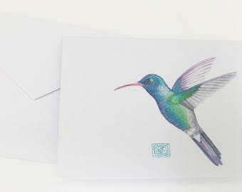 Watercolor hummingbird greeting cards, set of 8 cards and envelopes, watercolor greeting cards, printed original artwork,watercolor cards