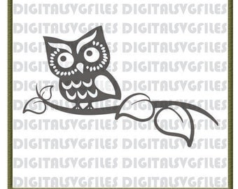 Owl SVG File, Owl on Branch SVG for Cutting Machine, Owl file svg dxf pdf Instant Download, Animals Owl Vector Art