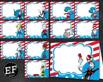 24 Dr Seuss Food Tent Cards, INSTANT DOWNLOAD-Dr. Seuss food Labels, Food Labels, Buffet Labels, Tent Cards, Place Cards, Cat in the Hat
