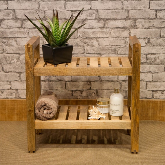 Natural Mango wood stacking shelves ideal for bathroom or