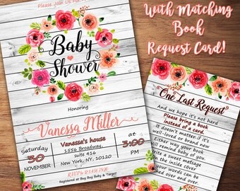 Rustic Baby Shower Invitation, Floral Baby Shower Invitation, Girl Baby Shower Invitation, Baby Girl, Its a girl, Watercolor, Printable