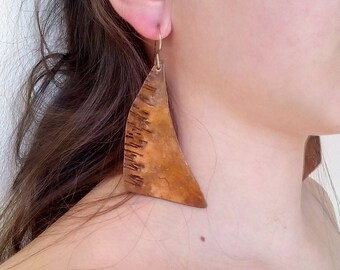 Rustic copper earrings, geometric earrings, patina earrings, dangle copper earrings, bohemian earrings, gift for her, gift for wife