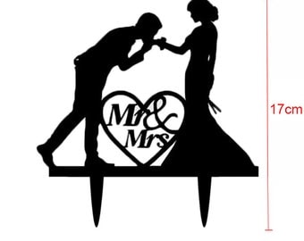 Tronzo New Black Acrylic Wedding Cake Topper For Decor Mariage Mr Mrs Bride Groom Family Cake Toppers Bridal Shower Decoration