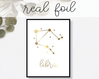 Libra Constellation Print // Real Gold Foil // Minimal // Gold Foil Art Print // Home Decor // Modern Print // Typography // Fashion Print