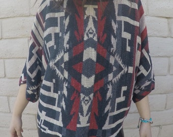 Black, Beige & Red Poncho