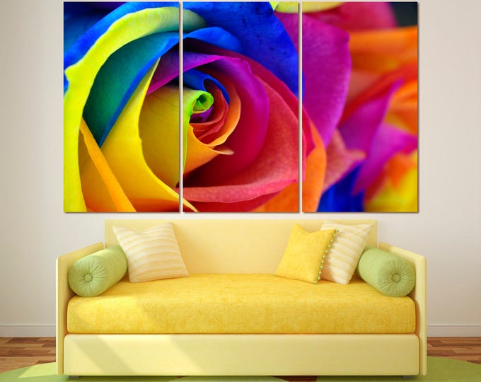 Large multicolor rosebud digital wall art print set of 3 or 5 panels, colorful rosebud flower print art poster on canvas, large rose print