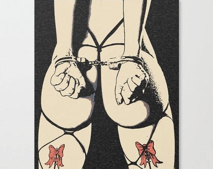 Erotic Art Canvas Print - Booty View 2, unique sexy pop art style print, Perfect girl in submissive, BDSM pose, sensual high quality artwork