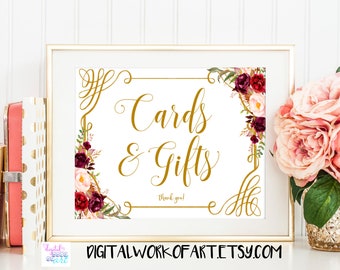 Cards and Gifts Sign,Wedding Sign,DIY Rustic Wedding Reception Sign Printable, Gift Table,floral,boho,Instant Download, PDF printable,#LC