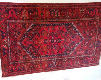 Vintage large hand made pure wool Persian rug red and blue