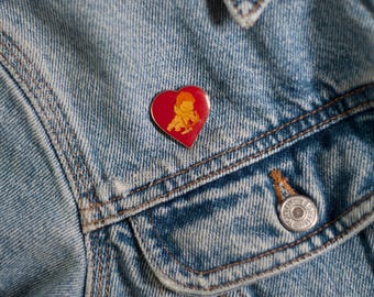 VINTAGE Baby Cupid Heart Shaped Enamel Pin
