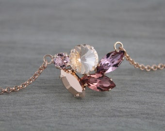 Rose gold necklace, Bridal jewelry, Crystal Bridal necklace, Swarovski necklace, Pendant necklace, Blush crystal necklace, Wedding necklace
