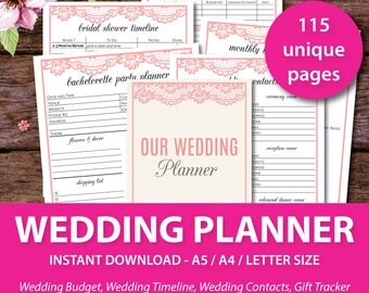 Wedding Planner, Printable Wedding Planner, Wedding Budget, Wedding Bundle, Wedding Checklist, Wedding Timeline Template, Bridal Planner