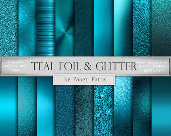 Teal foil and glitter, teal foil textures, teal foil digital paper, teal foil backgrounds, teal foil scrapbook paper, teal metal, glitter