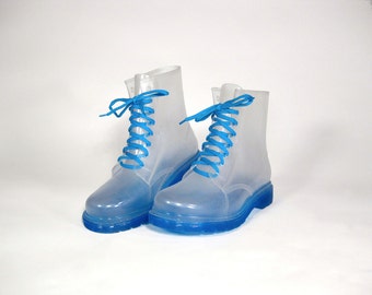 Blue Transparent Rubber Rain Boots (Size US 9 Womens / EUR 41)