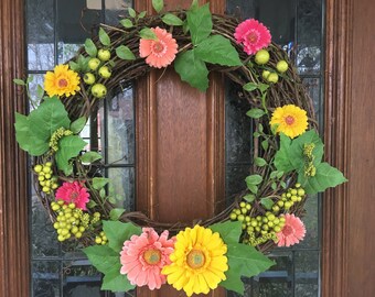 Spring Wreath, Daisy Wreath, Summer Wreath, Front Door Wreath