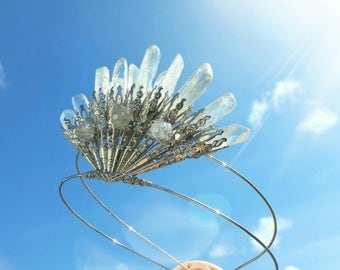Shell of the sea-crystal crown, mermaid crown, headband, raw crystal quartz points, bridal crown/tiara, crystal quarts crown, silver crown.