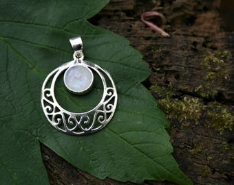 Moonstone Pendant With Sterling Silver Detail