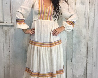 Vintage Maxi Dress//Renaissance Fair Dress//Boho Wedding Dress// Vintage Prairie Dress// Cosmic Maxi circa 1970's//