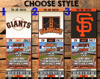San Francisco Giants Invitation, San Francisco Giants Invite, San Francisco Giants Birthday Ticket Invite ,San Francisco GiantsTicket Invite