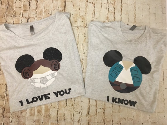 Ringspun T Shirt >> Princess Leia and Han Solo Mouse Ears Shirt Customized Ringspun T Shirt >> Princess Leia and Han Solo Mouse Ears Shirt Customized