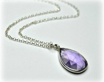 Amethyst Necklace, Sterling Silver Bridal Necklace, Bridesmaid Jewelry, Amethyst Pendant, Wedding Necklace, Drop Necklace, Purple Necklace