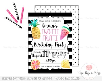 Two-tti Frutti 2nd Birthday Invitation | Tutti Frutti Invitation | Custom Printable Invitation | Twotti Frutti, Fruity | Modern Invitation