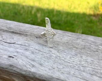 Wire wrapped Quartz ring-sterling silver