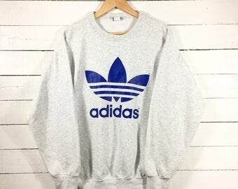 Rare!! Vintage ADIDAS Trefoil Crewneck Big Logo White Colour