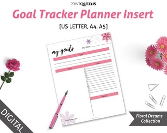 Goal Planner, Goal Tracker, Goal Setting, 2017 Printable Planner, Filofax A5 Inserts, Letterhead A4 A5 Planner Insert