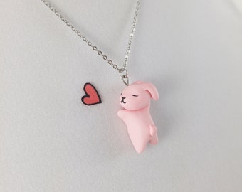Cute Rabbit Necklace // Polymer Clay Charm // Kawaii Pink Bunny Necklace // Gift for Girlfriend // Gift for Daughter