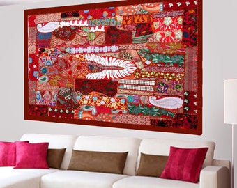 Indian Bohemian Tapestry Home Decor Handmade Wall Hanging Embroidery Patchwork Vintage - 40 X 60 Inches LT10