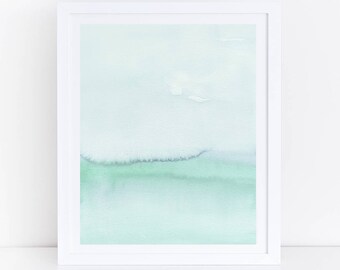 Pastel Art, Mint Green Wall Art, Mint Green Art, Watercolor Art, Light Green Abstract Art, Seafoam Green, Pastel Abstract Art, Printable Art
