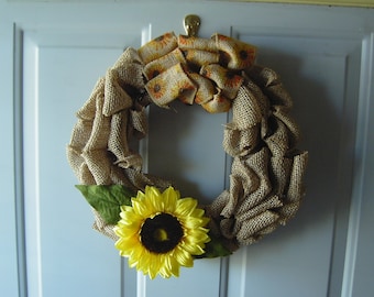 Burlap Wreath w/yellow Sunflower