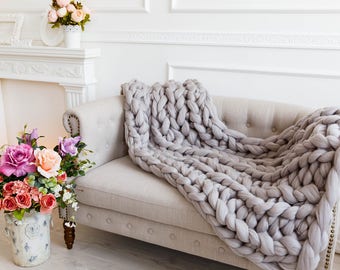 Gray Throw, gray throw Blanket. Grey bed throw, grey knitted throw, grey wool blanket, grey knit blanket, grey knit throw, cable knit throw