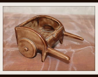 Vintage Ceramic Hand Cart Ashtray, Unique Farm Cart Ashtray, Brown Cart, Brown Ceramic Cart, Vintage Ashtray, Novelty Ashtray, Country Decor
