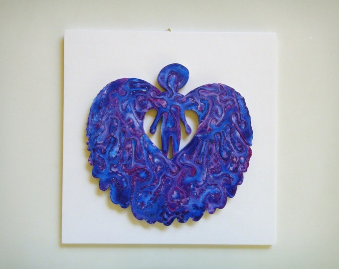 Puzzle Art: Guardian Angel; Purple Blue, Healing Art, Smart Toy, Montessori, Wooden Handmade, Ready To Hang, Acrylic On Pieces by Samo Svete