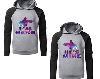 I'm Hers He's Mine Couple Raglan Hoodies Matching Hoodies For Couples pärchen pullover Couple Matching Sweatshirts