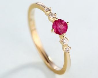 Ruby Engagement Ring Simple Ruby ring Minimalist diamond ring dainty wedding women Delicate Petite July Birthstone Jewelry Anniversary gift