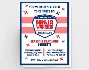 PRINTABLE American Ninja Warrior Invitation, Ninja Warrior Invite, Ninja Birthday Invitation, American Ninja Warrior Birthday Party, Ninja