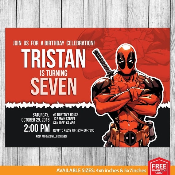 Deadpool Invitation Deadpool Birthday Deadpool Invite