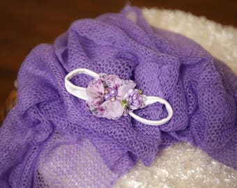 lavender newborn Wrap headband set,mohair Newborn wrap,New born wrap, Newborn Baby Wrap Photo Prop,newborn stretch wrap, newborn headband
