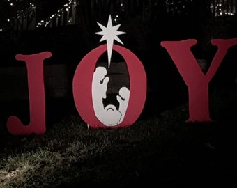 JOY Nativity Outdoor Christmas Holiday Yard Art Sign