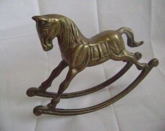 Vintage Rocking Horse, Brass, Home Decor, 1980's