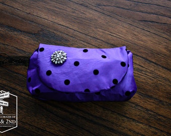 Purple Polka-Dot Wristlet - Bridesmaid Clutch - Clutch Purse - Bridal Clutch - Clutch Bag - Wedding Clutch