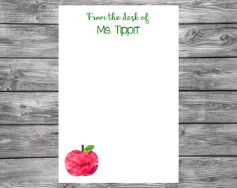 Personalized Teacher Notepad- From the Desk of-Apples- 4x6