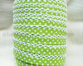 Quilt Binding, Polka Dot Bias Tape, Crochet Bias Tape, Picot Bias Tape, Crochet Edge, Lace Binding, Lime Green Bias Tape, Trim, BTY