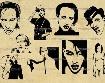 Digital SVG PNG JPG Marilyn Manson, silhouette, vector, clipart, instant download