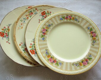 Cottage decor Cream plates Shabby Mismatched Pottery Mismatched Plates Kitchen decor Country decor Dinner Plates Tea Party Bridal Luncheon